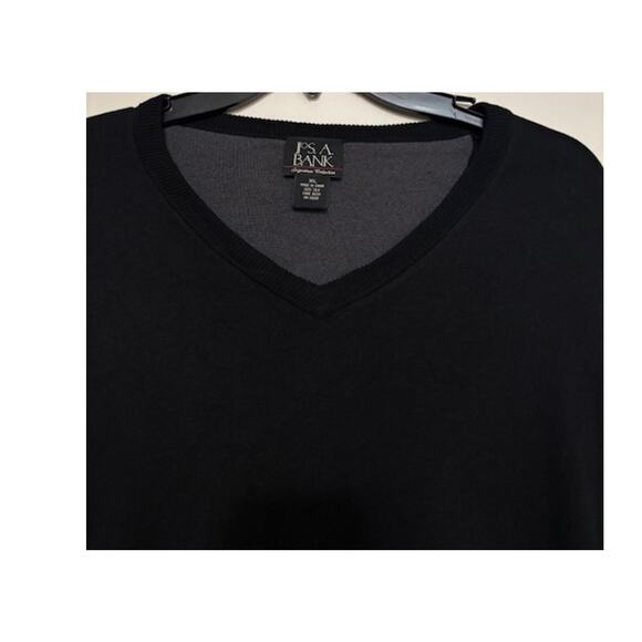 Jos A Bank Sweater 100% Silk Mens XL Black V-Neck Pullover Minimalist Preppy - Picture 2 of 5